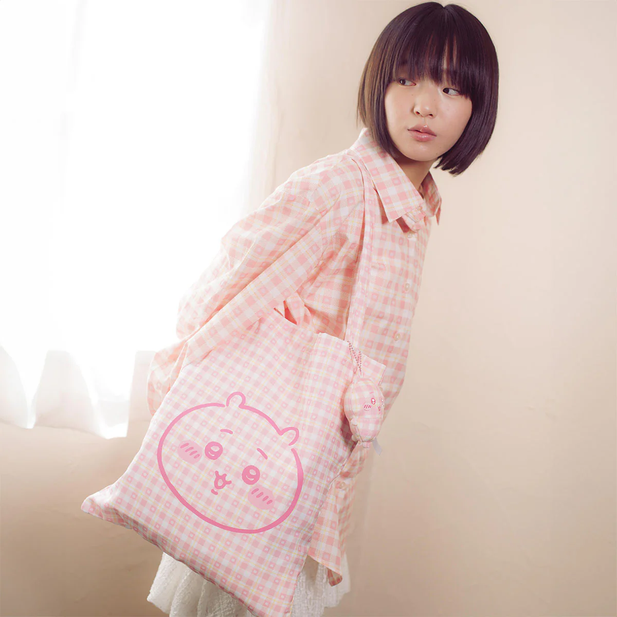 ちいかわ チェックシリーズ トートバッグ(チャーム付き)ちいかわ ピンク - Image 2