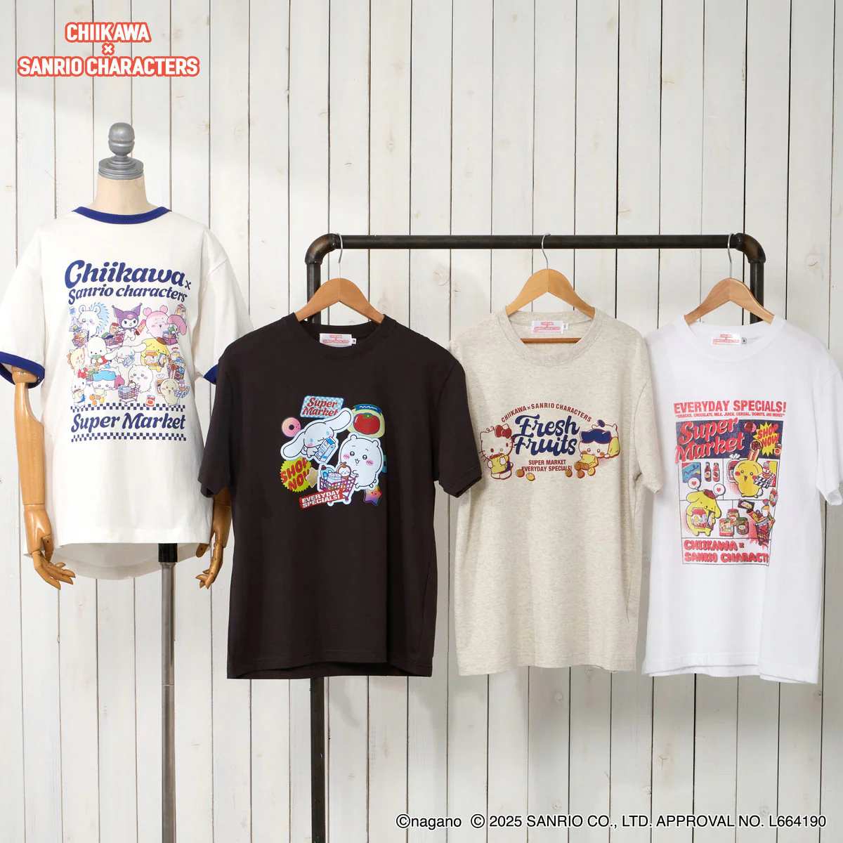 ちいかわ×サンリオキャラクターズ スーパーマーケットなTシャツ うさぎ・ポムポムプリン ホワイト - Image 2