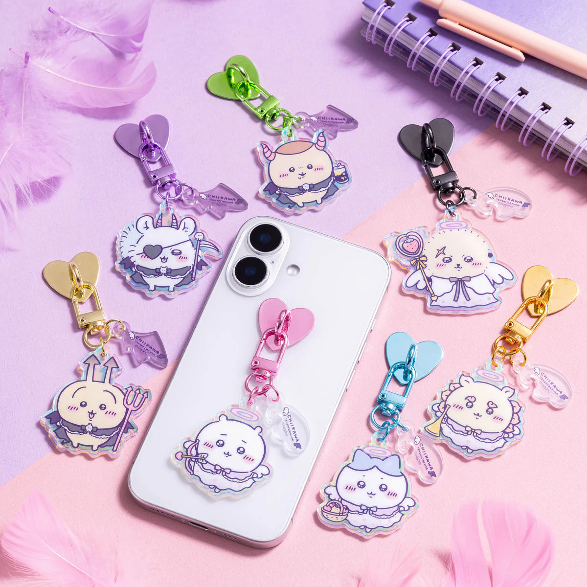 ちいかわ てんし♡あくま キーリングチャーム付きキーホルダー(あくまなくりまんじゅう) - Image 2